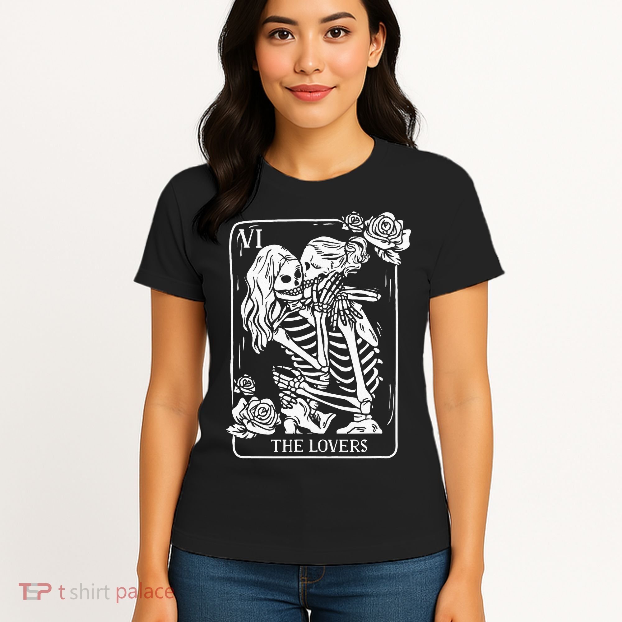 The Lovers Tarot Card Occult Goth Kissing Lesbian Skeleton Women's T-Shirt