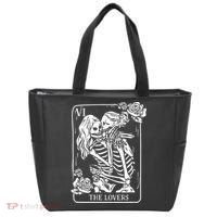 The Lovers Tarot Card Occult Goth Kissing Lesbian Skeleton Tote Bag thumb 0
