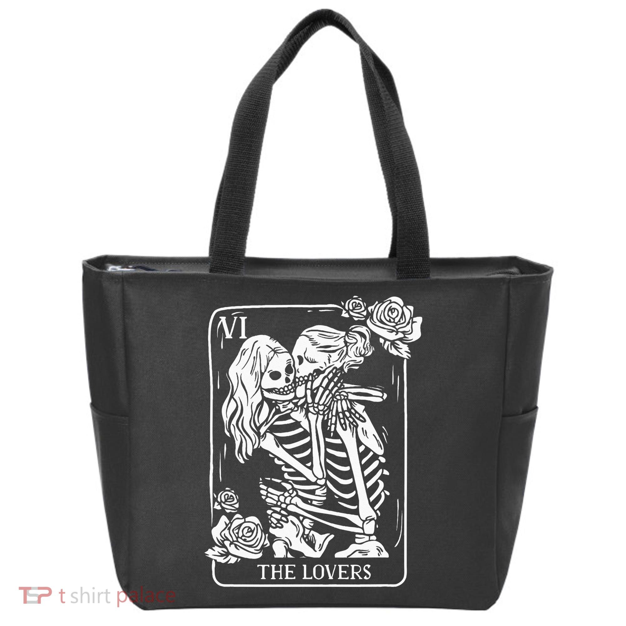 The Lovers Tarot Card Occult Goth Kissing Lesbian Skeleton Tote Bag