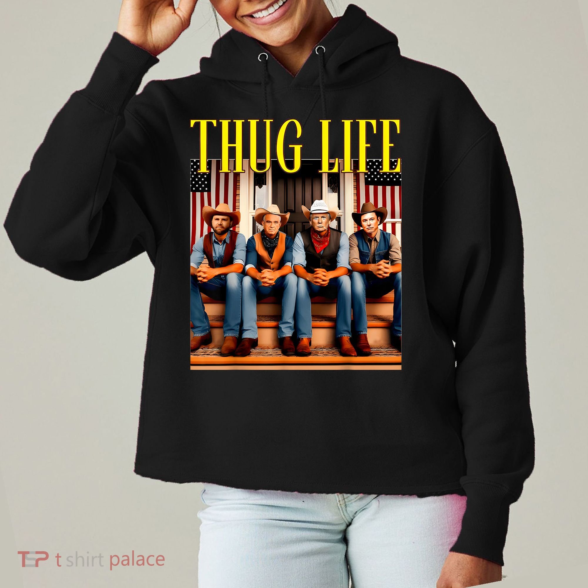 Thug Life Trump Vance Kennedy Elon Trump Squad Thug Life Ladies Heavyweight Boxy Pullover Hoodie