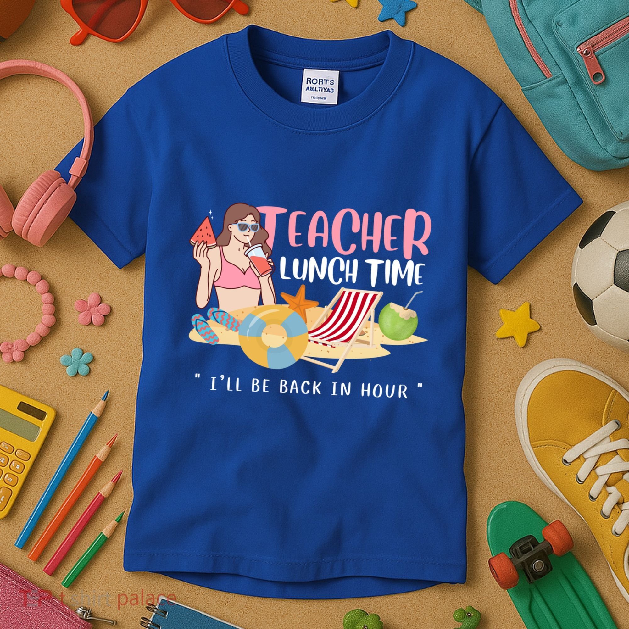 Teacher Lunch Time Funny Teacher Vacation Summer Beach Great Gift Kids T-Shirt