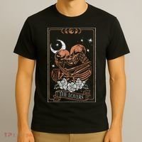 The Lovers Vintage Tarot Card Astrology Occult Skulls Moon T-Shirt thumb 3