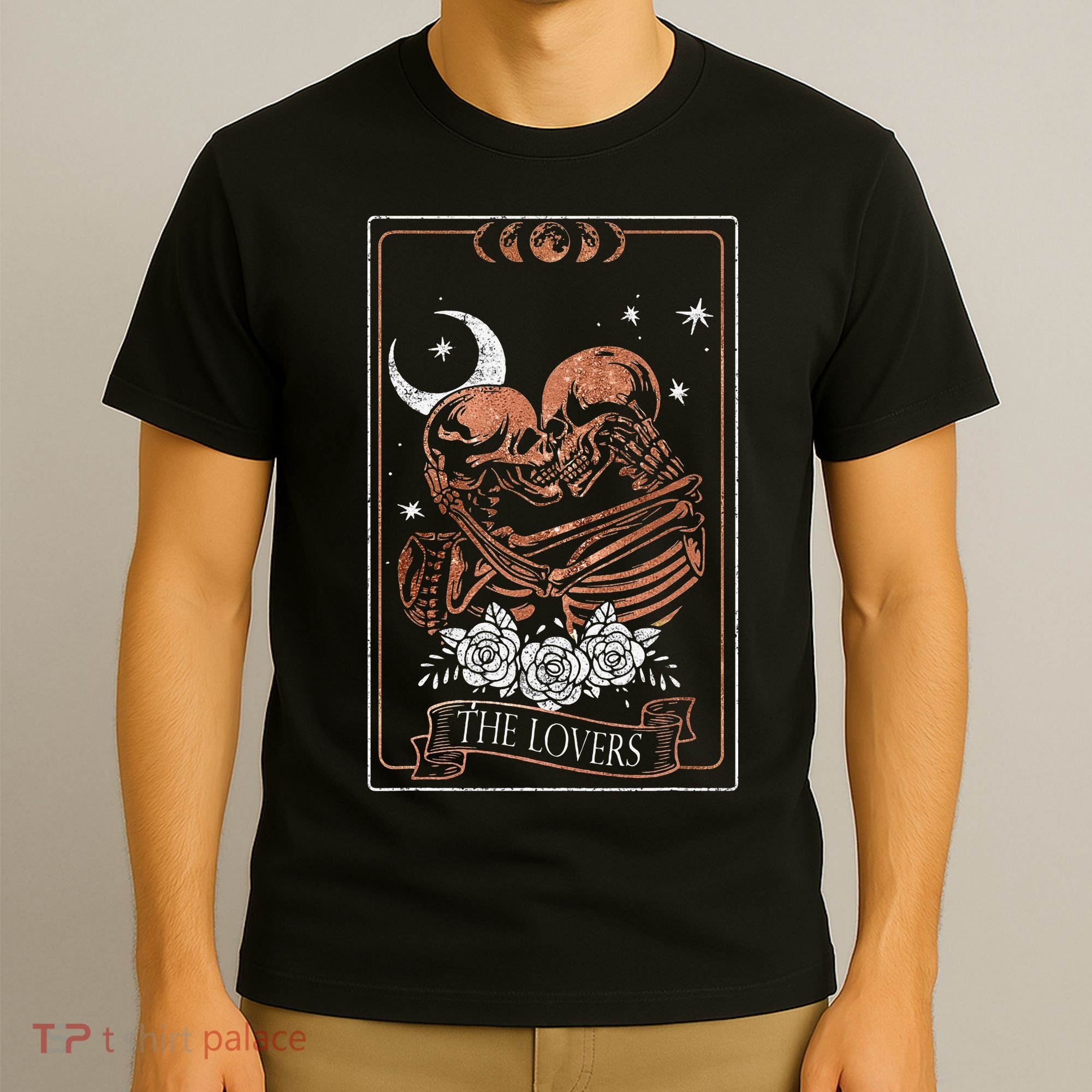 The Lovers Vintage Tarot Card Astrology Occult Skulls Moon T-Shirt