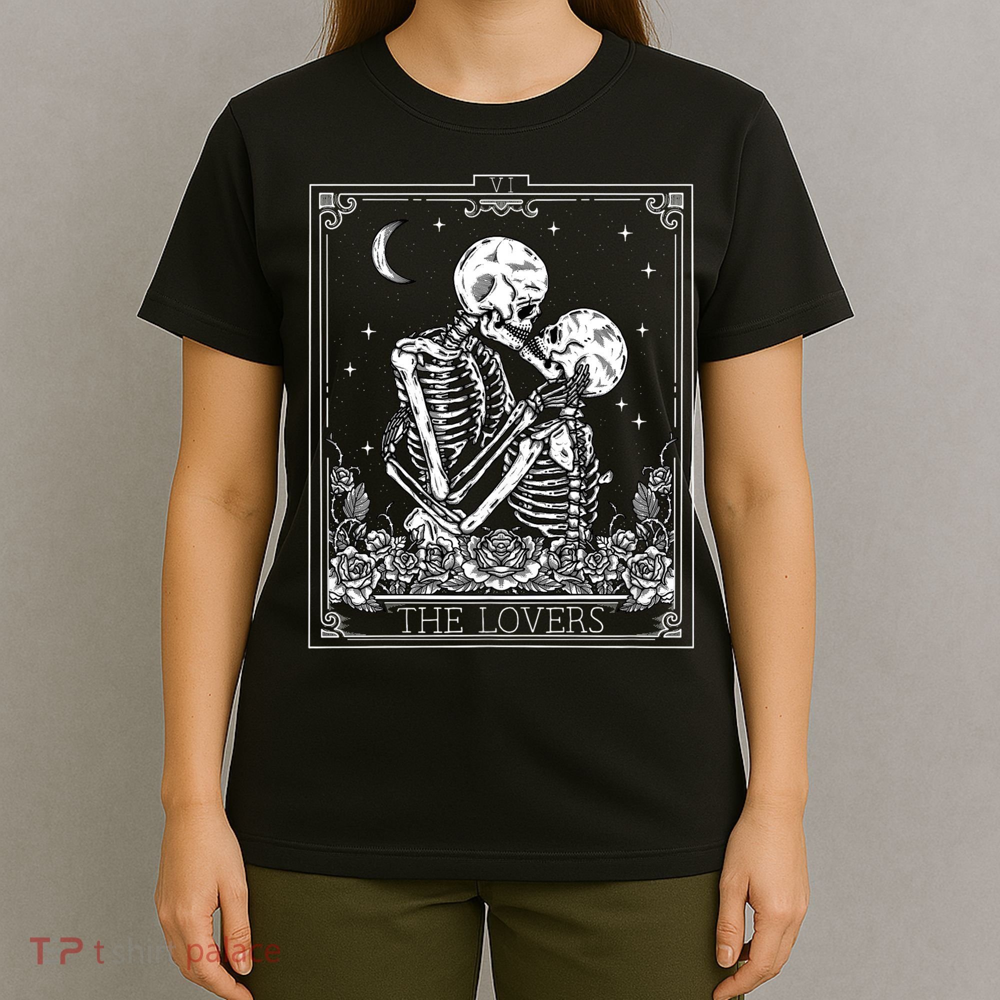 The Lovers Vintage Tarot Card Astrology Goth Halloween Women T-Shirt