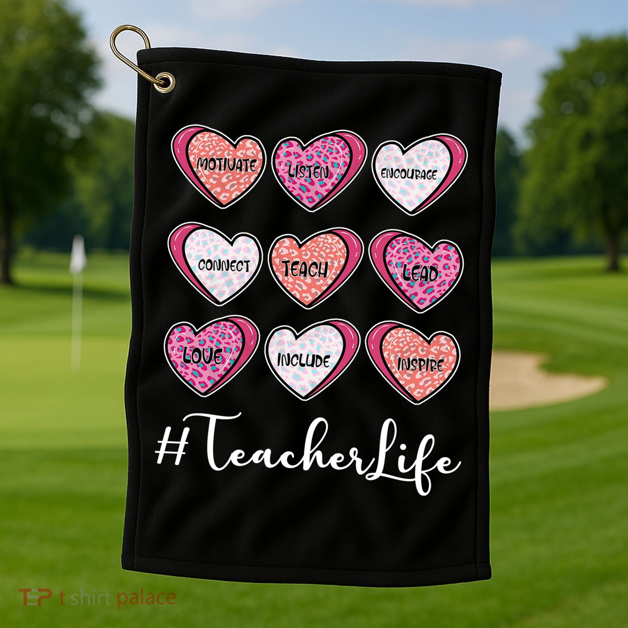 Teachers Life Valentines Day Heart Candy Golf Towel