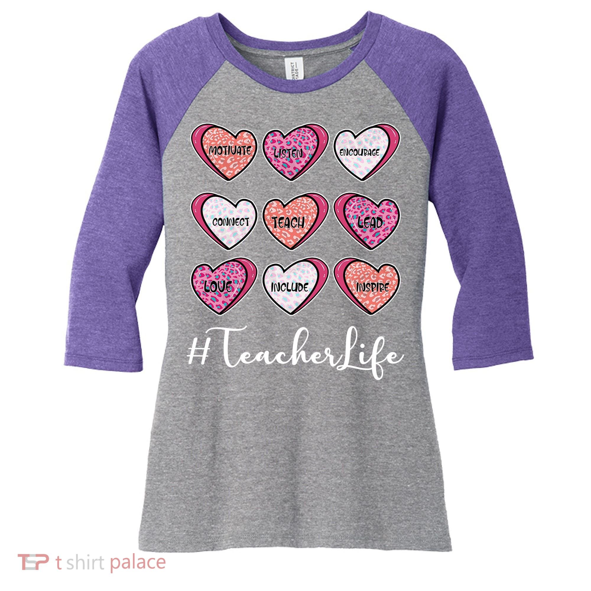 Teachers Life Valentines Day Heart Candy Women's Tri-Blend 3/4-Sleeve Raglan Shirt