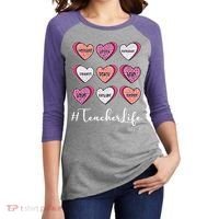 Teachers Life Valentines Day Heart Candy Women's Tri-Blend 3/4-Sleeve Raglan Shirt thumb 2