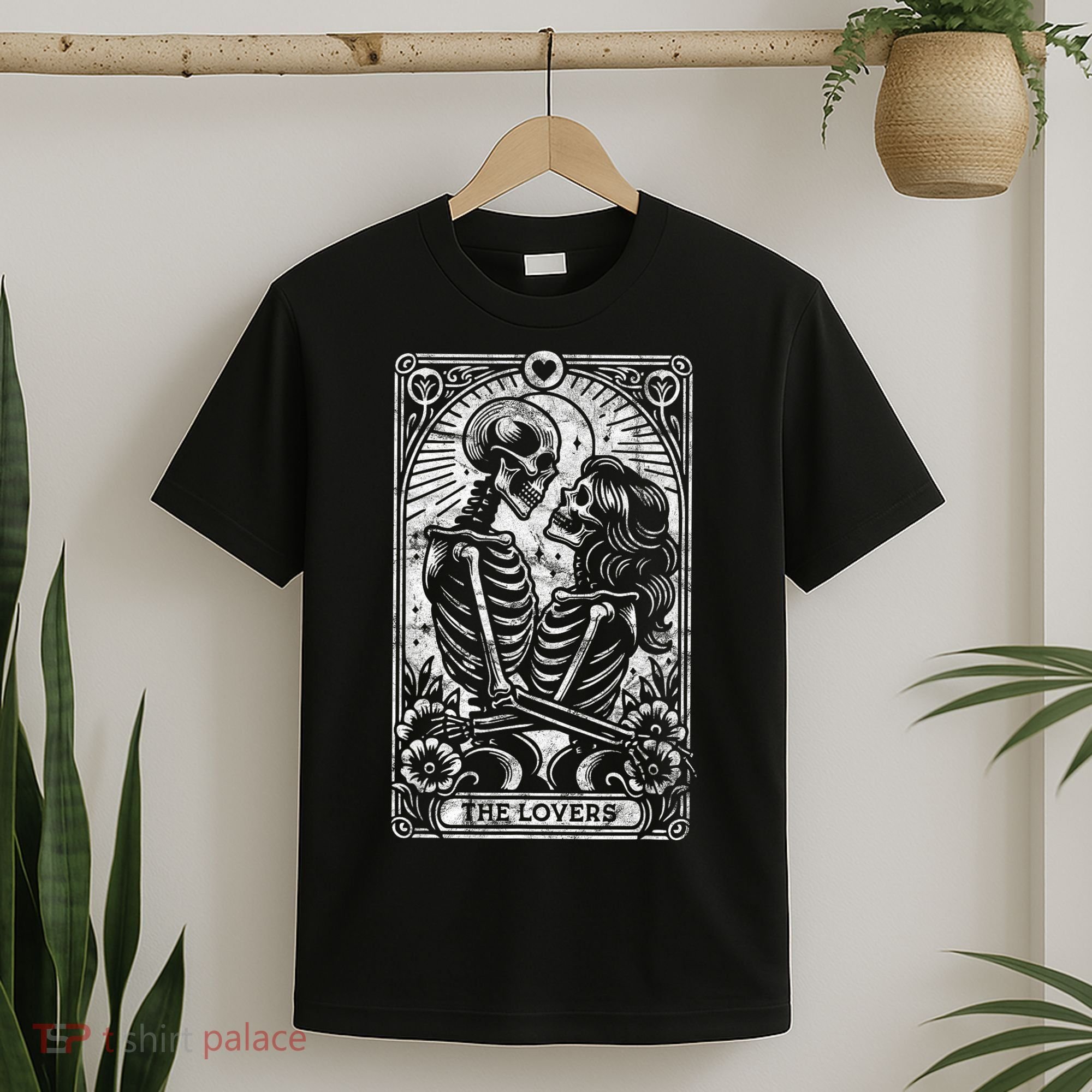 The Lovers Vintage Skeleton Couple Skull Gothic Tarot Card T-Shirt