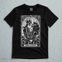 The Lovers Vintage Skeleton Couple Skull Gothic Tarot Card T-Shirt thumb 5