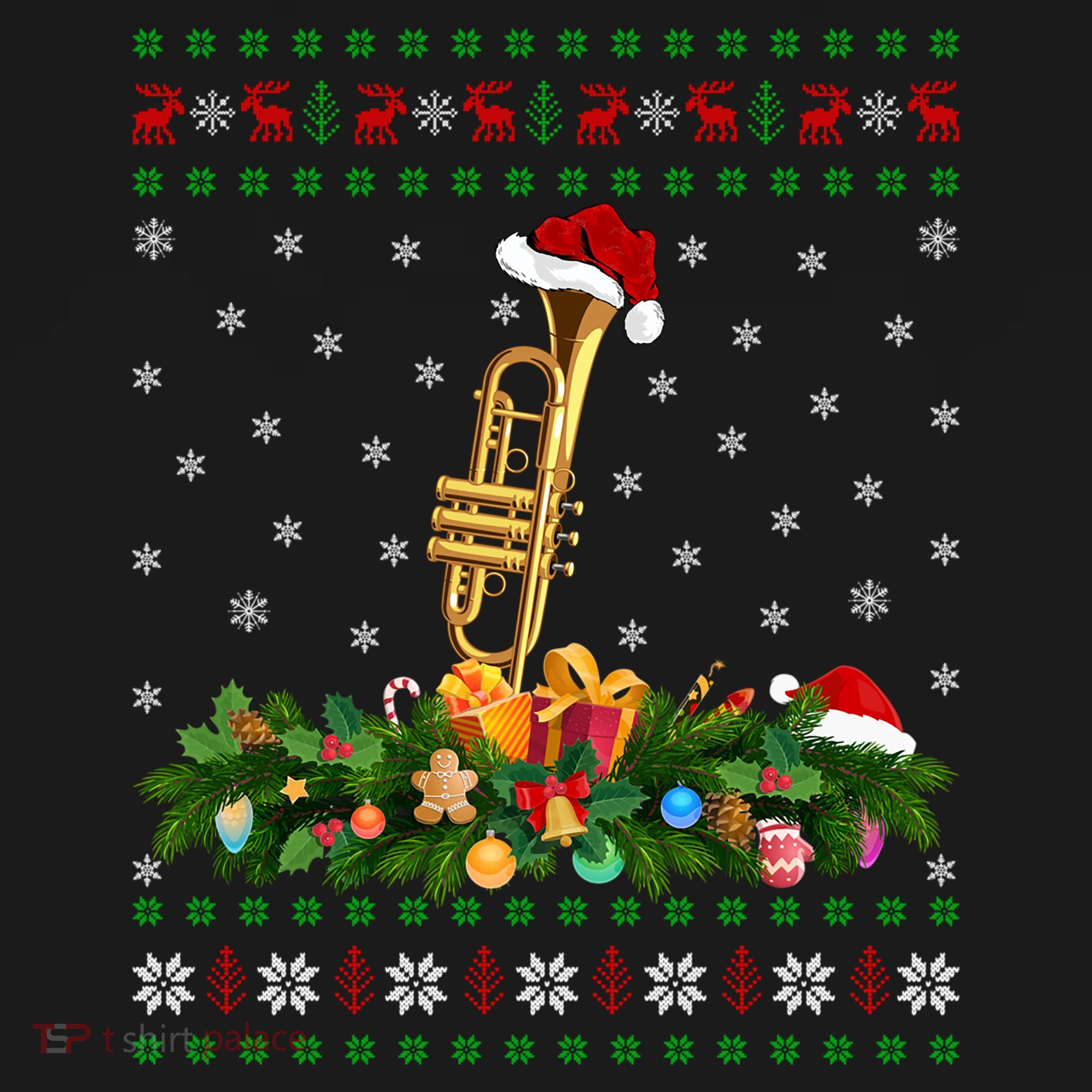Trumpet Lover Xmas Santa Hat Ugly Trumpet Christmas Gift Women's Hoodie
