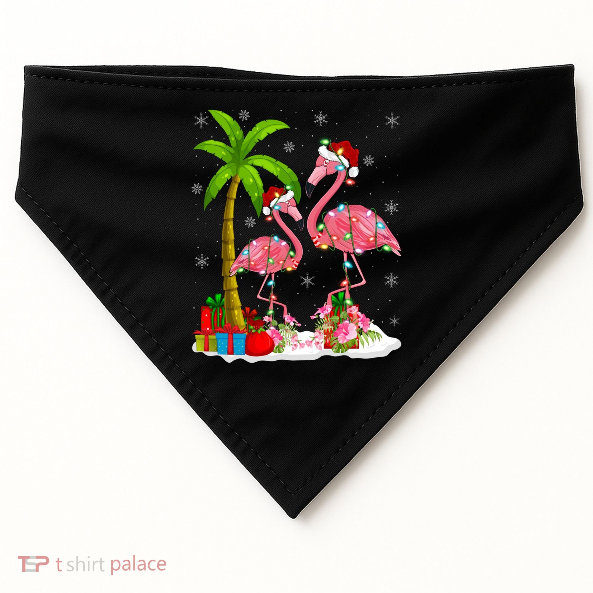 Tropical Lighting Xmas Palm Tree Pink Flamingo Christmas Gift USA-Made Doggie Bandana