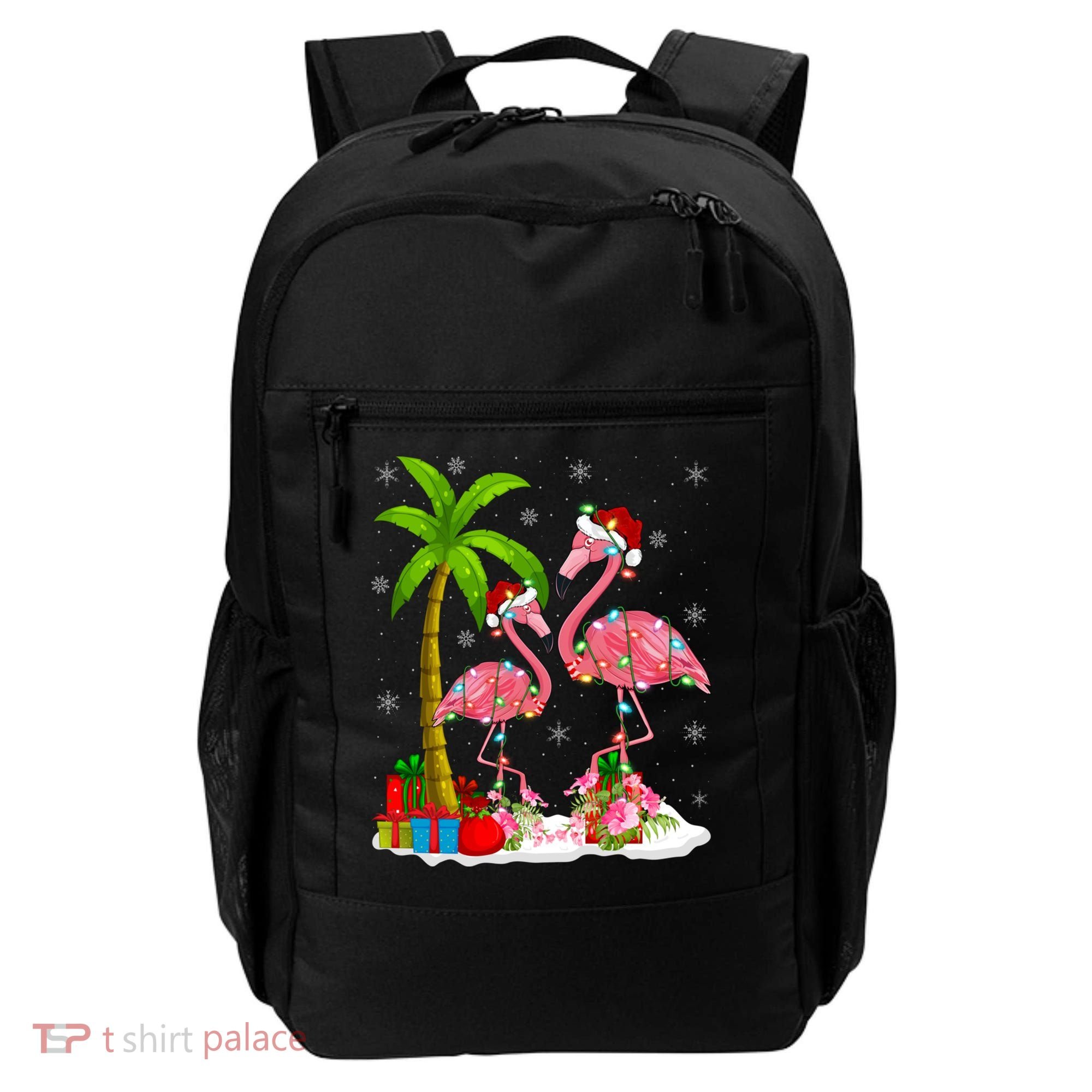 Tropical Lighting Xmas Palm Tree Pink Flamingo Christmas Gift Backpack