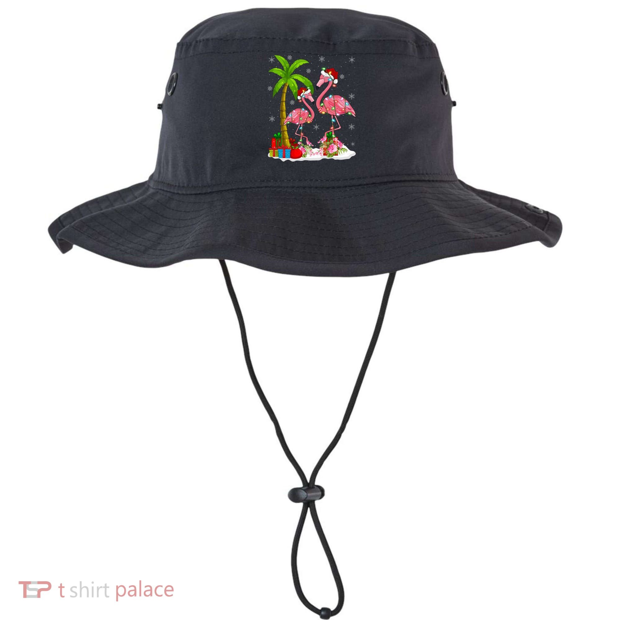 Tropical Lighting Xmas Palm Tree Pink Flamingo Christmas Gift Bucket Hat