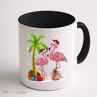 Tropical Lighting Xmas Palm Tree Pink Flamingo Christmas Gift Coffee Mug thumb 1