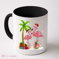 Tropical Lighting Xmas Palm Tree Pink Flamingo Christmas Gift Coffee Mug thumb 0