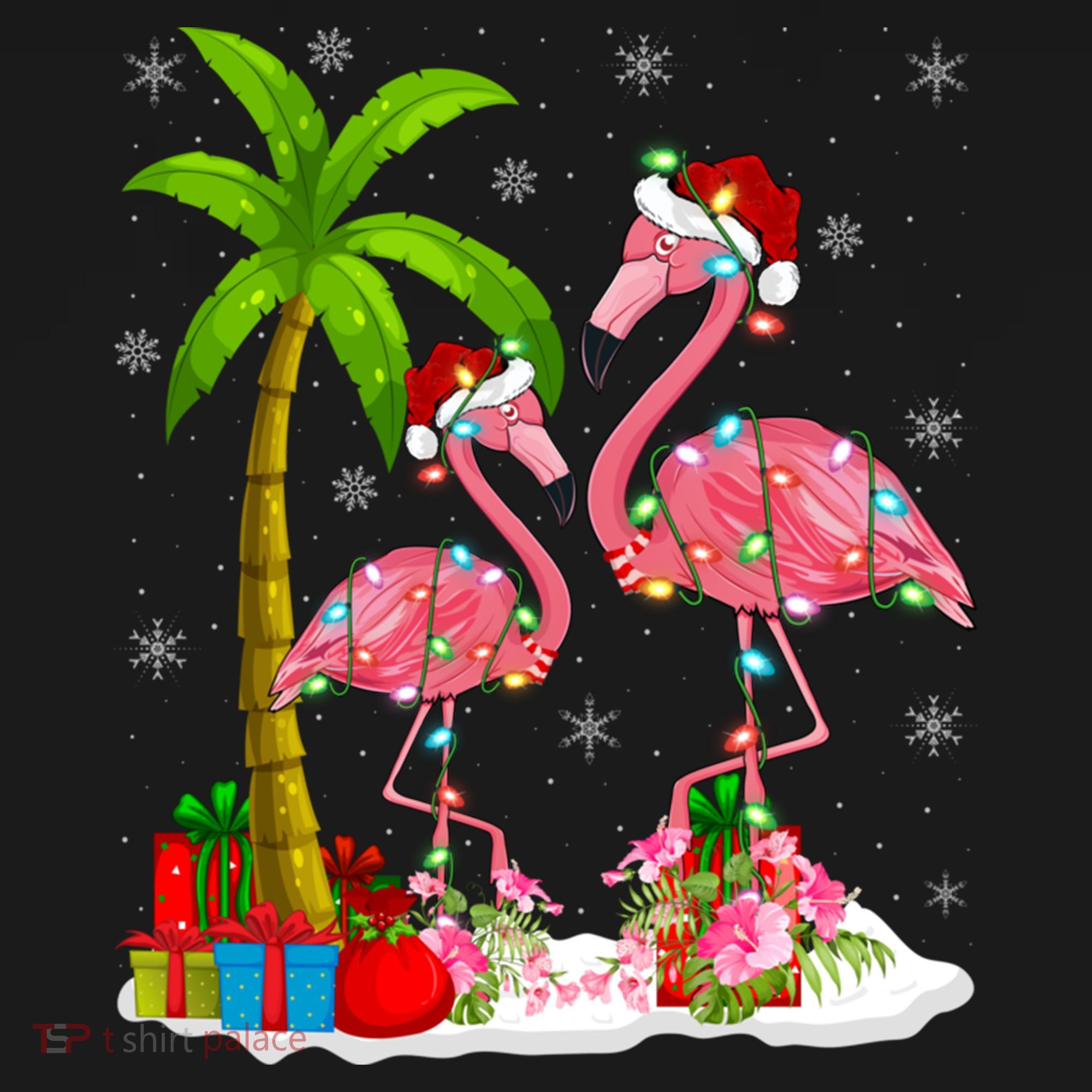 Tropical Lighting Xmas Palm Tree Pink Flamingo Christmas Gift Women's Hoodie