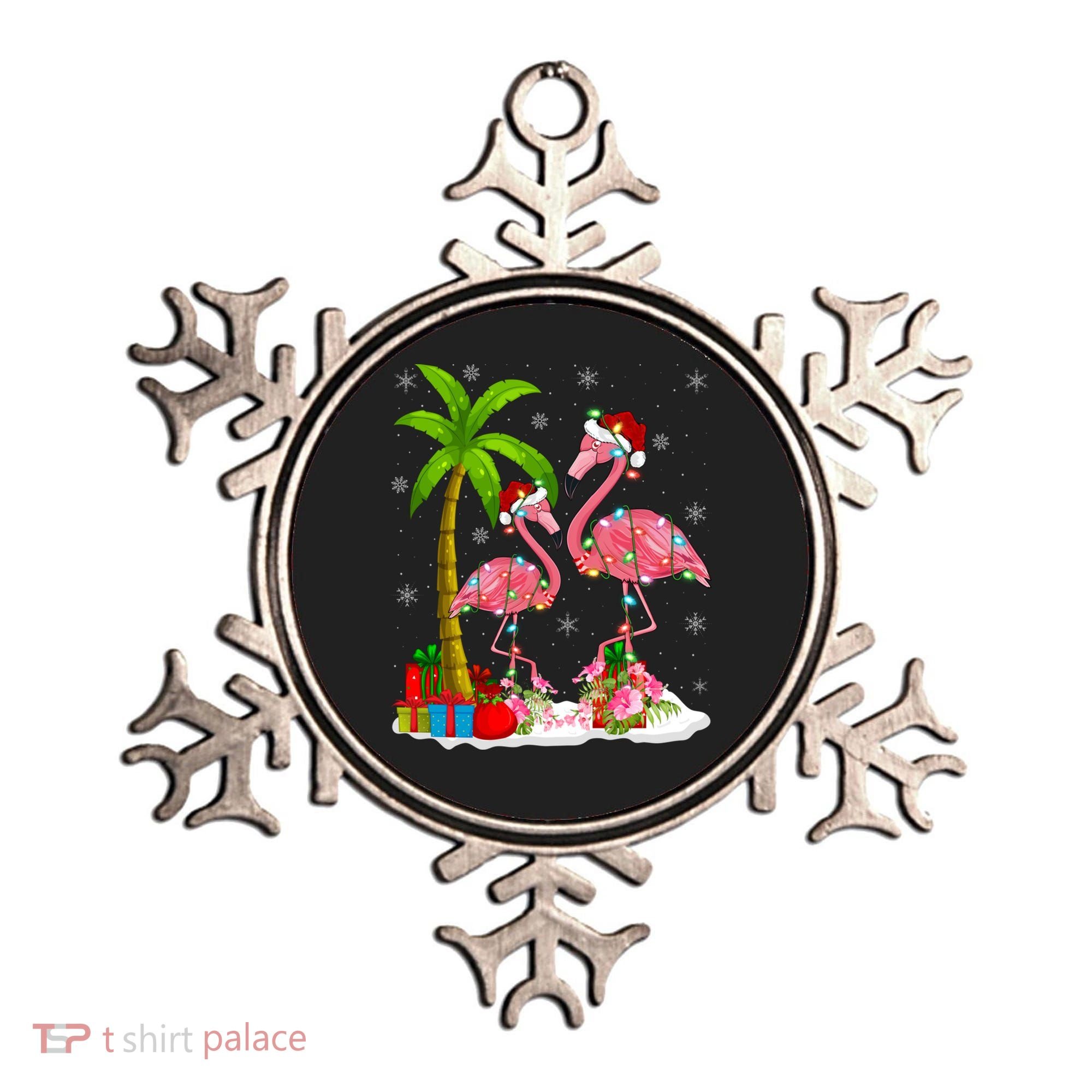 Tropical Lighting Xmas Palm Tree Pink Flamingo Christmas Gift Ornament