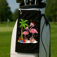 Tropical Lighting Xmas Palm Tree Pink Flamingo Christmas Gift Golf Towel thumb 2