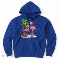 Tropical Lighting Xmas Palm Tree Pink Flamingo Christmas Gift Hoodie thumb 0