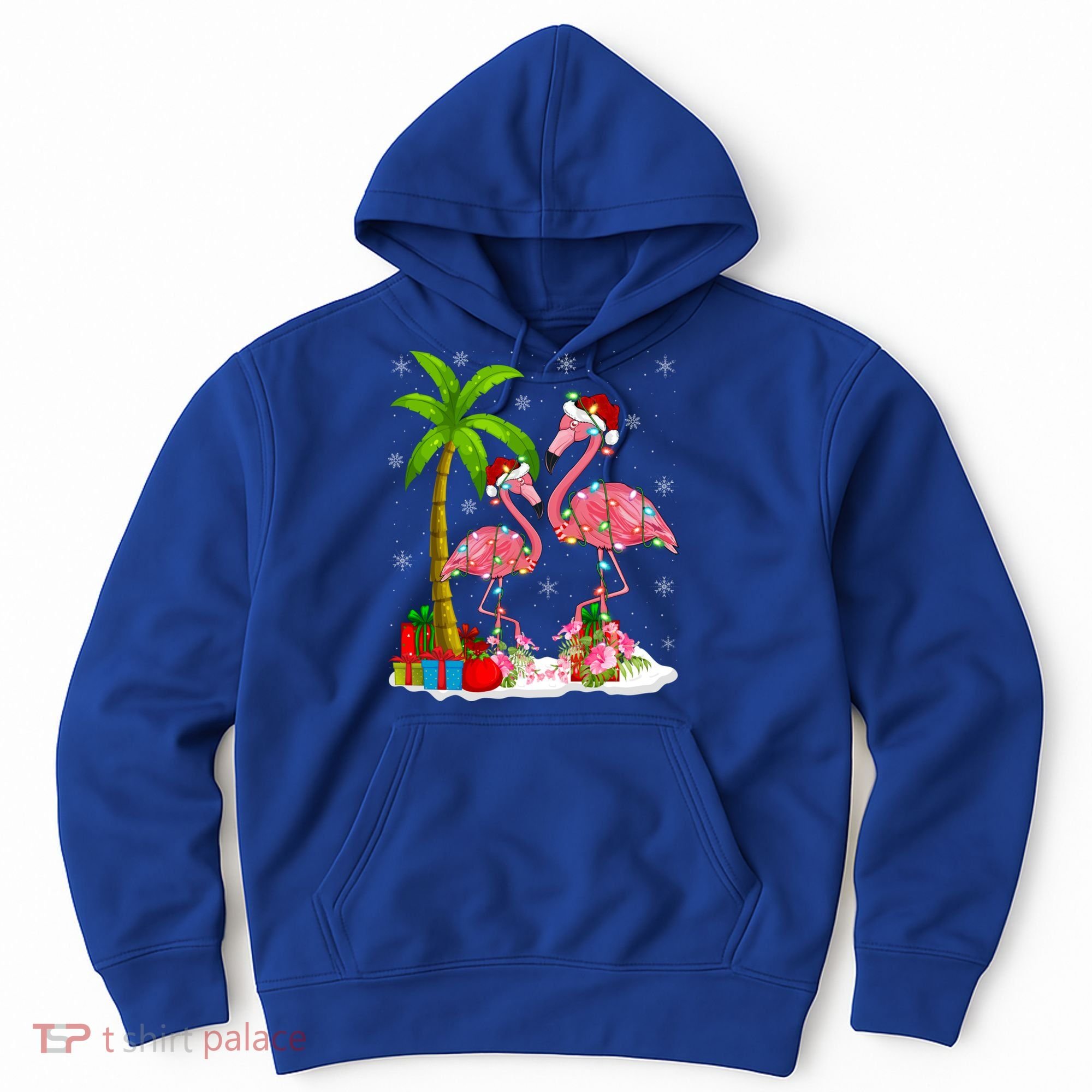 Tropical Lighting Xmas Palm Tree Pink Flamingo Christmas Gift Hoodie