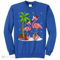 Tropical Lighting Xmas Palm Tree Pink Flamingo Christmas Gift Sweatshirt thumb 0
