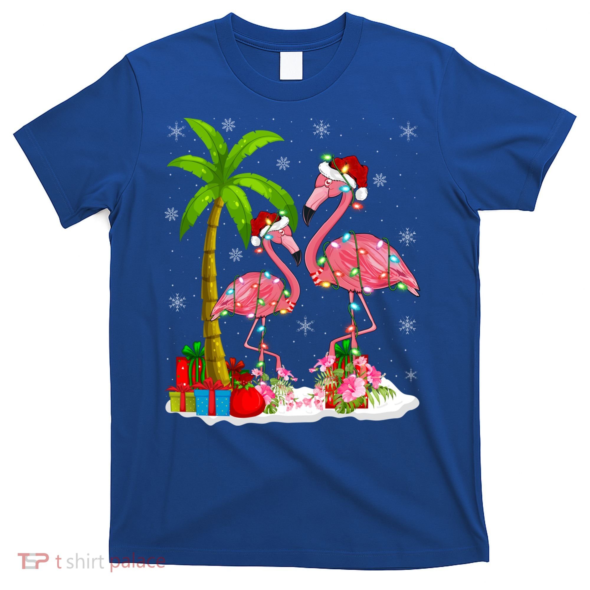 Tropical Lighting Xmas Palm Tree Pink Flamingo Christmas Gift T-Shirt