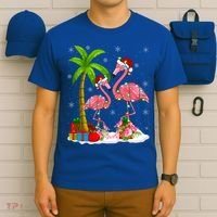 Tropical Lighting Xmas Palm Tree Pink Flamingo Christmas Gift T-Shirt thumb 6