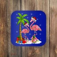 Tropical Lighting Xmas Palm Tree Pink Flamingo Christmas Gift Coaster thumb 0