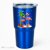 Tropical Lighting Xmas Palm Tree Pink Flamingo Christmas Gift Tumbler thumb 0