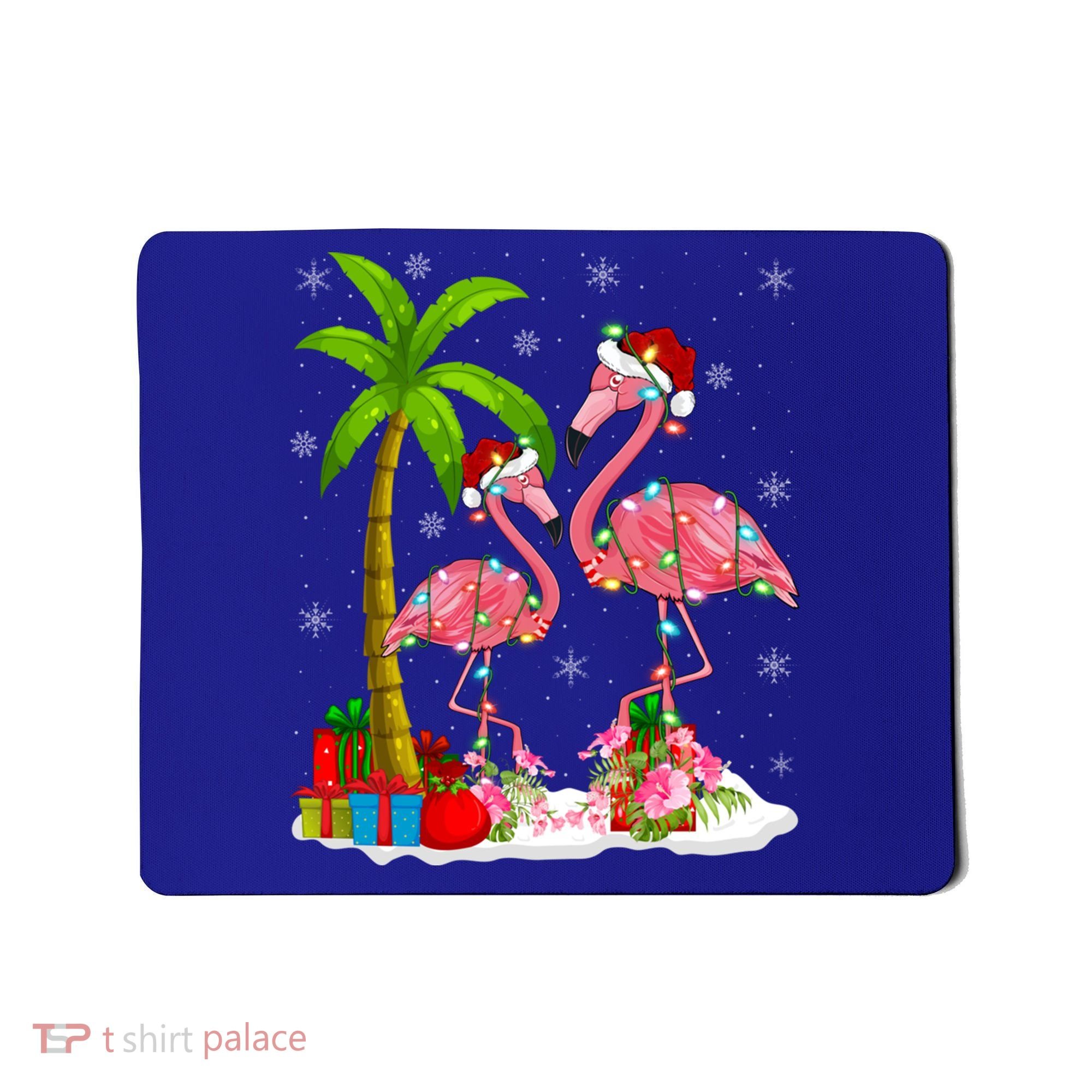 Tropical Lighting Xmas Palm Tree Pink Flamingo Christmas Gift Mousepad