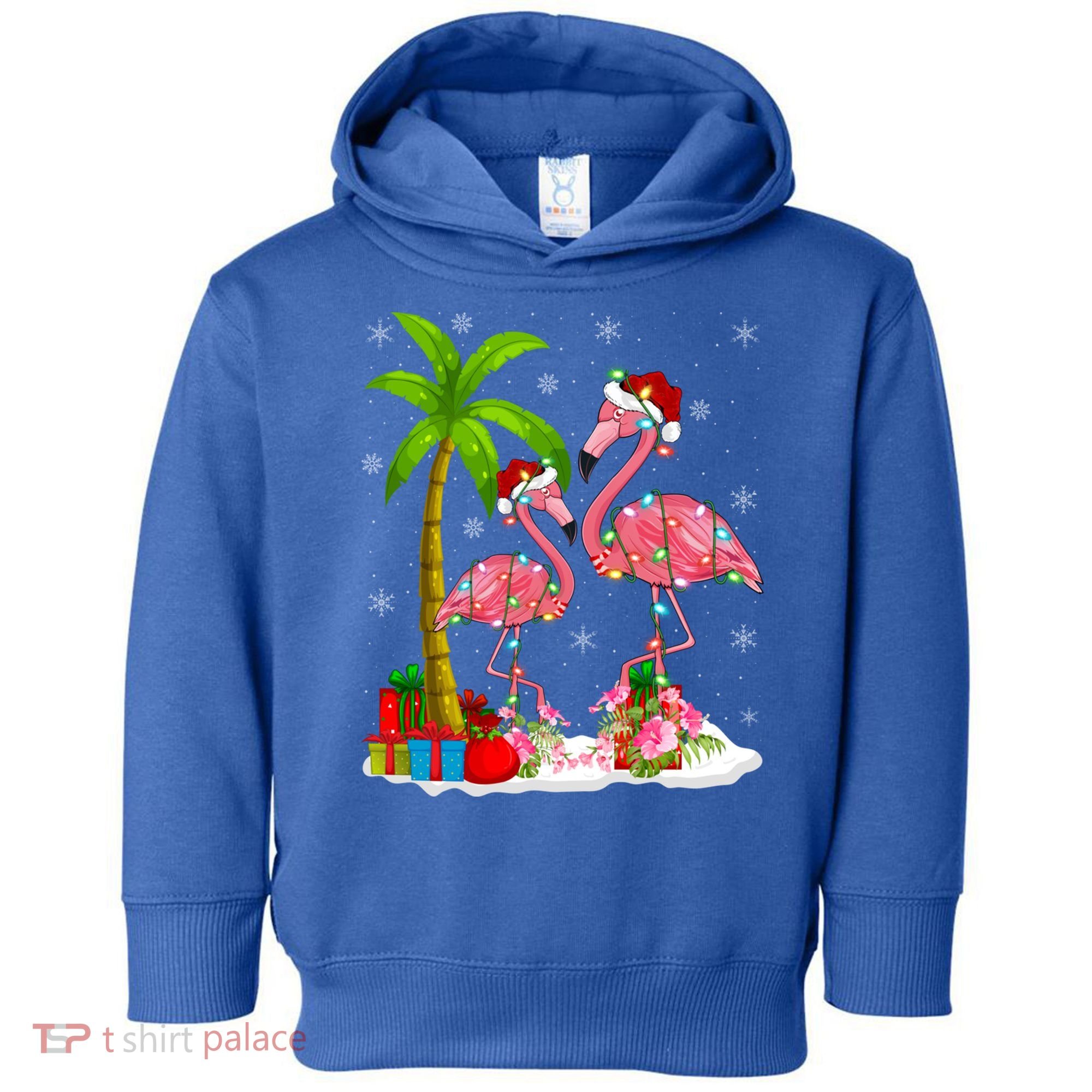 Tropical Lighting Xmas Palm Tree Pink Flamingo Christmas Gift Toddler Hoodie