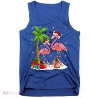 Tropical Lighting Xmas Palm Tree Pink Flamingo Christmas Gift Tank Top thumb 0
