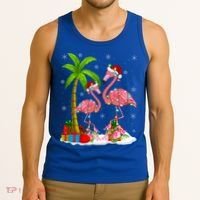 Tropical Lighting Xmas Palm Tree Pink Flamingo Christmas Gift Tank Top thumb 3