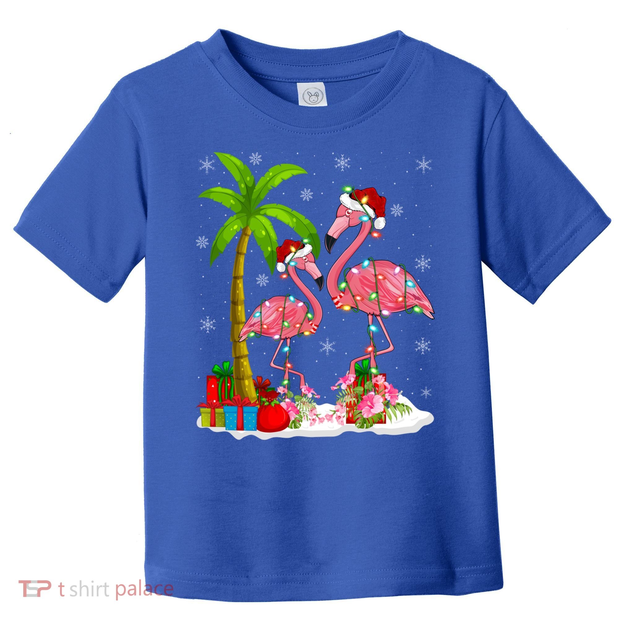Tropical Lighting Xmas Palm Tree Pink Flamingo Christmas Gift Toddler T-Shirt