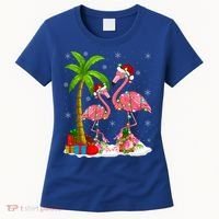 Tropical Lighting Xmas Palm Tree Pink Flamingo Christmas Gift Women's T-Shirt thumb 0