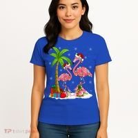 Tropical Lighting Xmas Palm Tree Pink Flamingo Christmas Gift Women's T-Shirt thumb 4