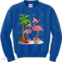 Tropical Lighting Xmas Palm Tree Pink Flamingo Christmas Gift Kids Sweatshirt thumb 0