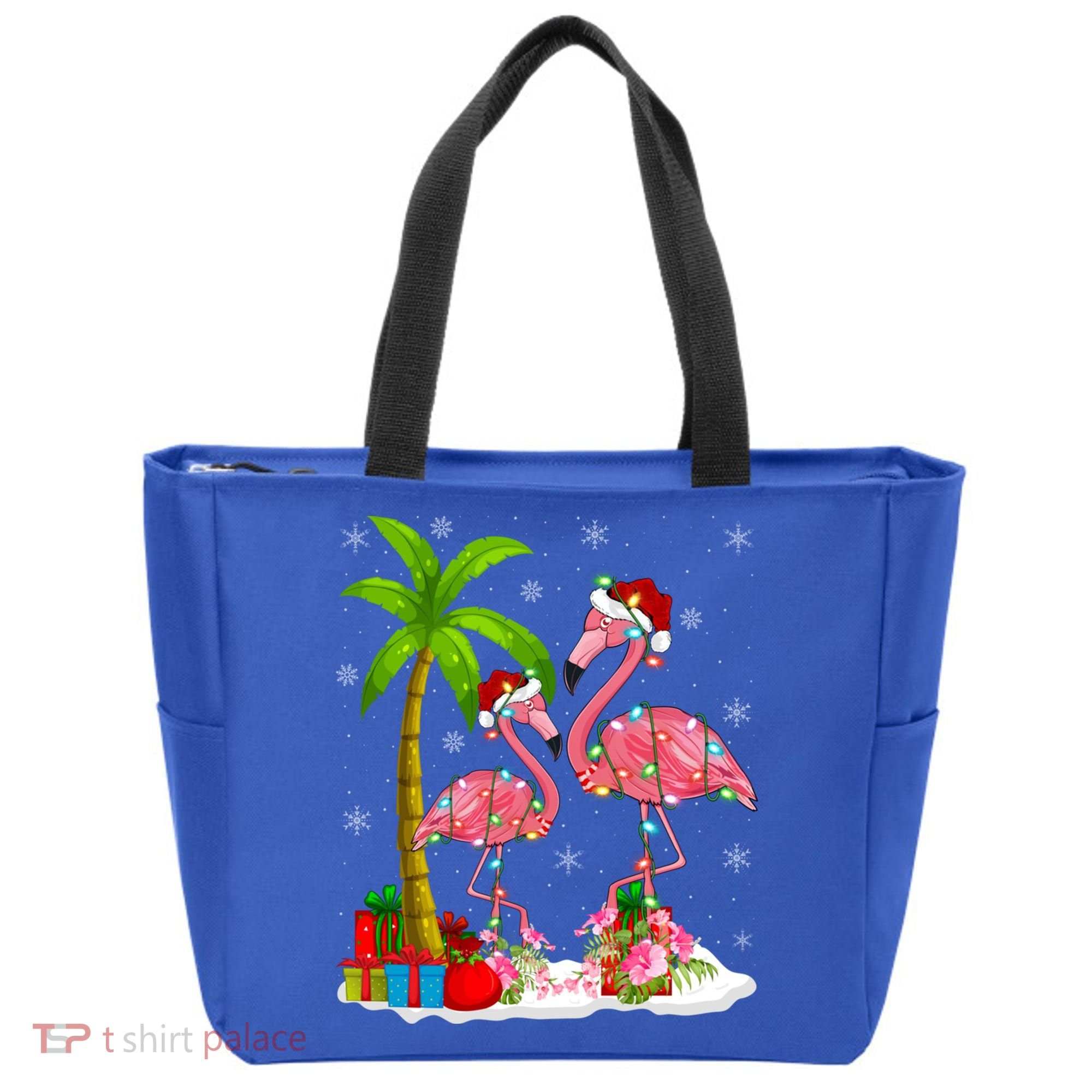 Tropical Lighting Xmas Palm Tree Pink Flamingo Christmas Gift Tote Bag