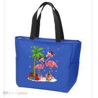 Tropical Lighting Xmas Palm Tree Pink Flamingo Christmas Gift Tote Bag thumb 3
