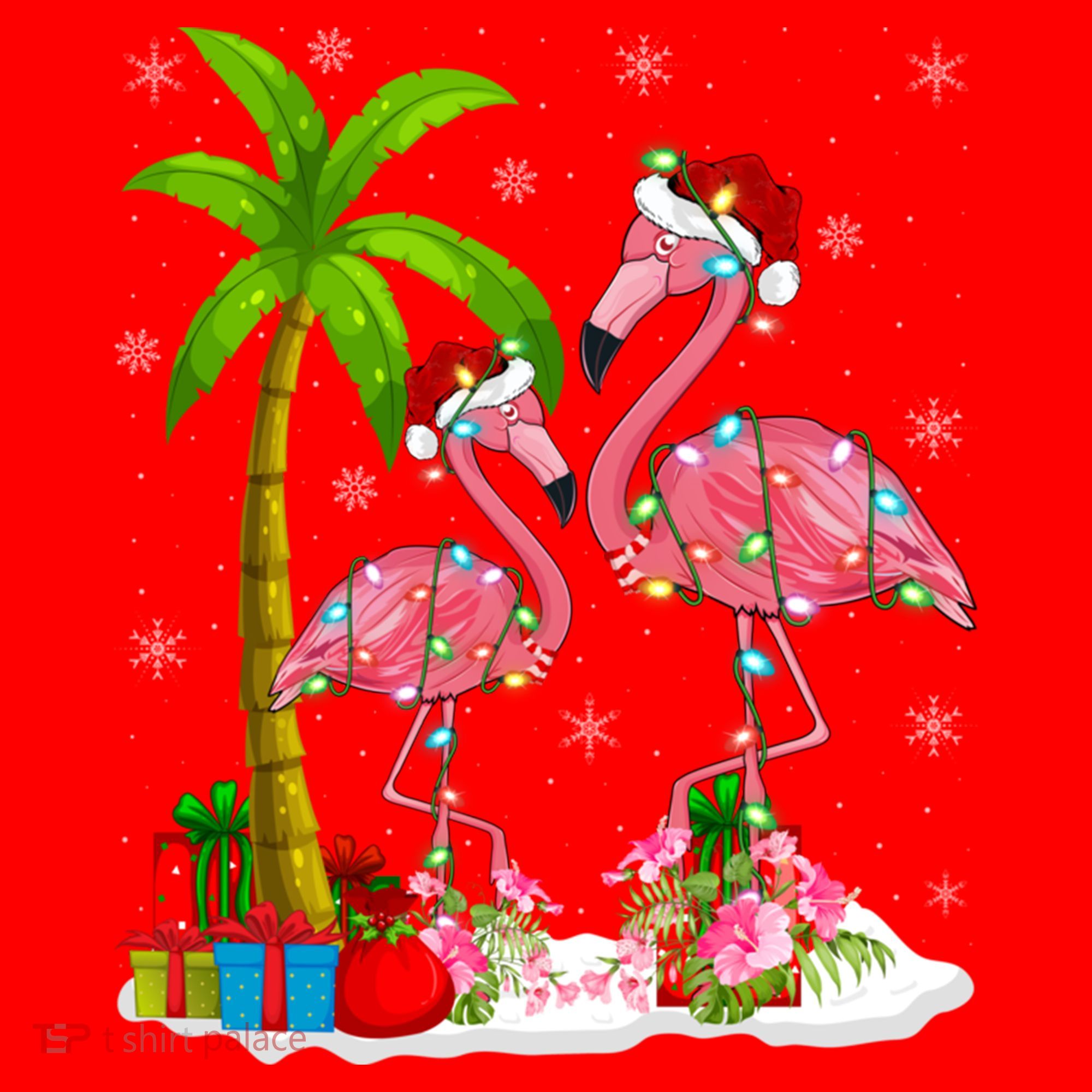 Tropical Lighting Xmas Palm Tree Pink Flamingo Christmas Gift Santa Hat