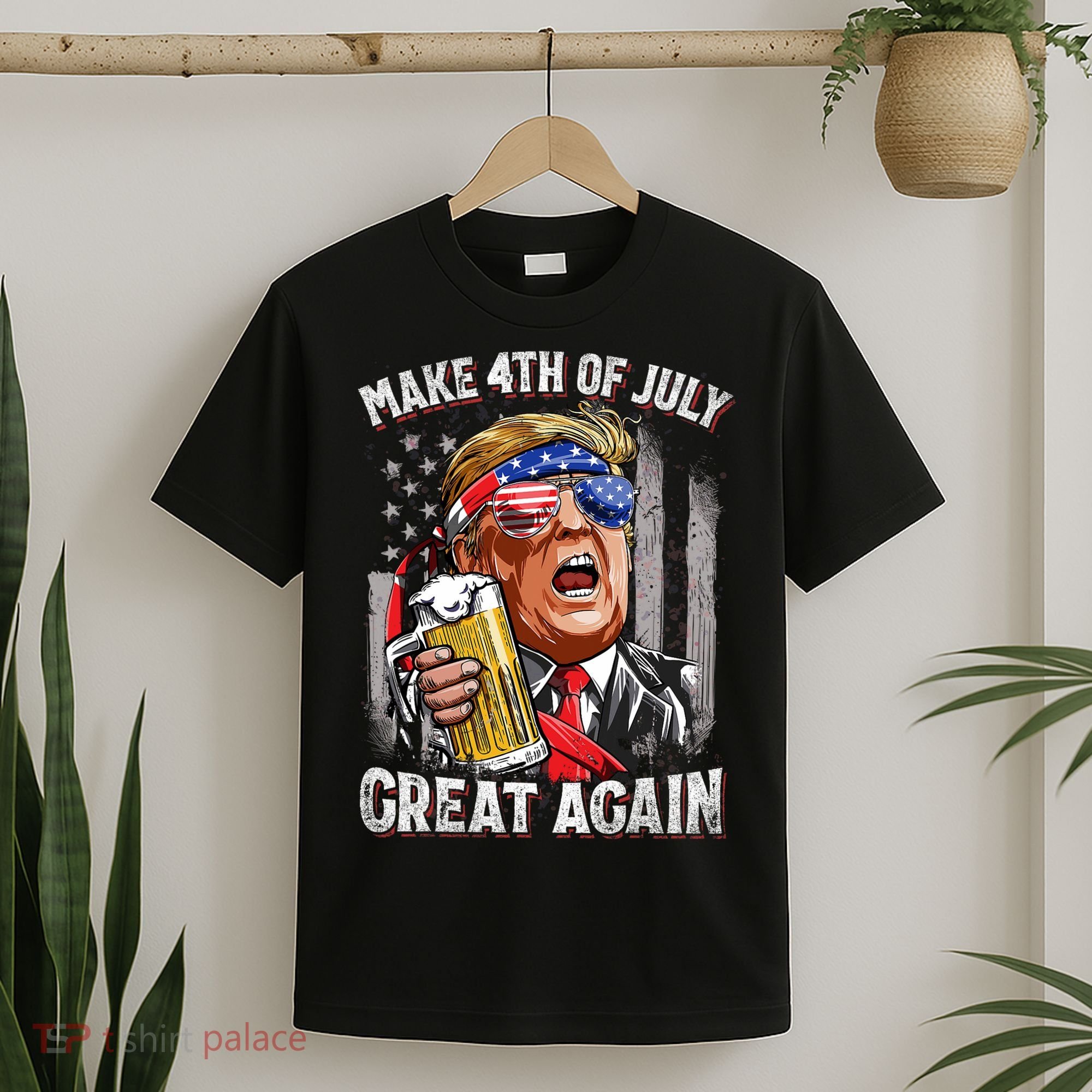 Trump Make 4th Of July Great Again Drinking Beer Funny T-Shirt