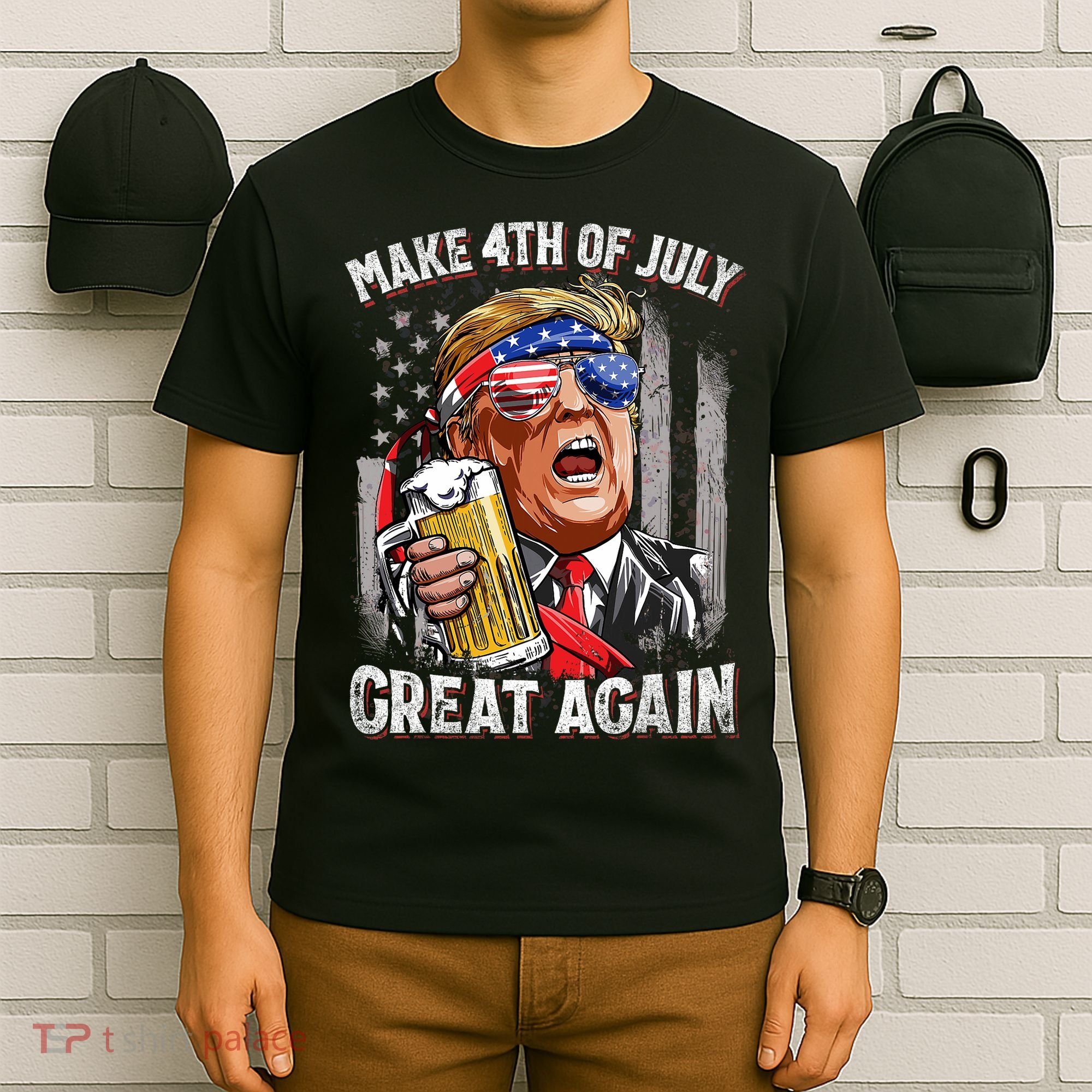 Trump Make 4th Of July Great Again Drinking Beer Funny T-Shirt