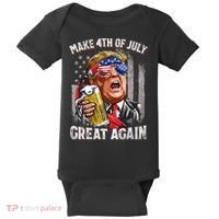 Trump Make 4th Of July Great Again Drinking Beer Funny Baby Bodysuit thumb 0