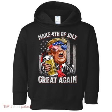 Trump Make 4th Of July Great Again Drinking Beer Funny Toddler Hoodie
