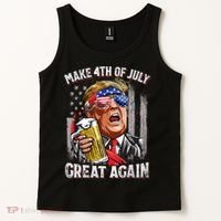 Trump Make 4th Of July Great Again Drinking Beer Funny Tank Top thumb 2