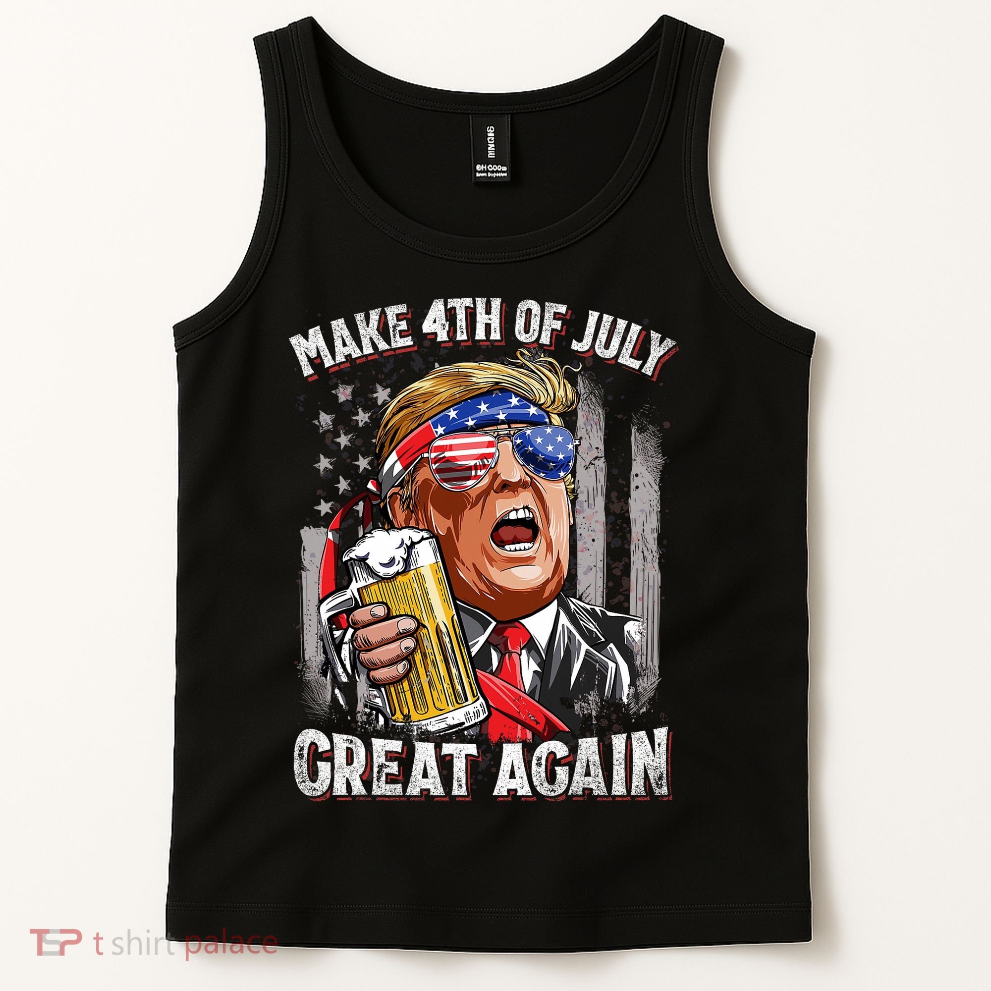 Trump Make 4th Of July Great Again Drinking Beer Funny Tank Top