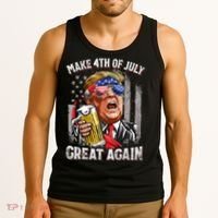 Trump Make 4th Of July Great Again Drinking Beer Funny Tank Top thumb 3