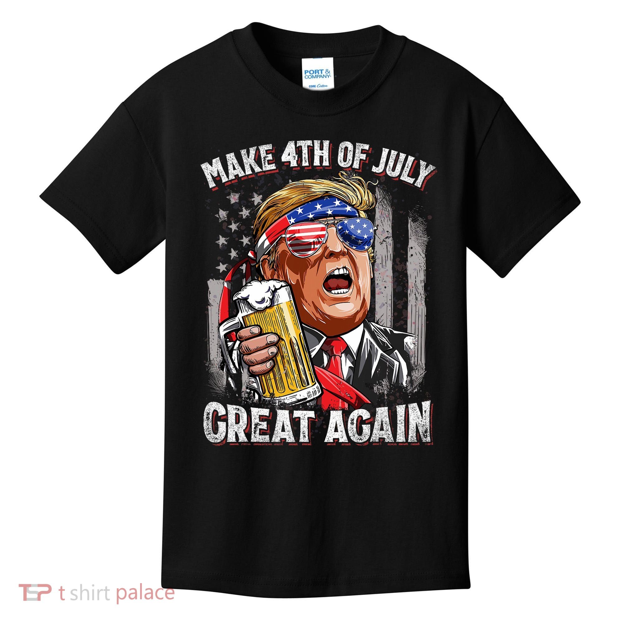 Trump Make 4th Of July Great Again Drinking Beer Funny Kids T-Shirt
