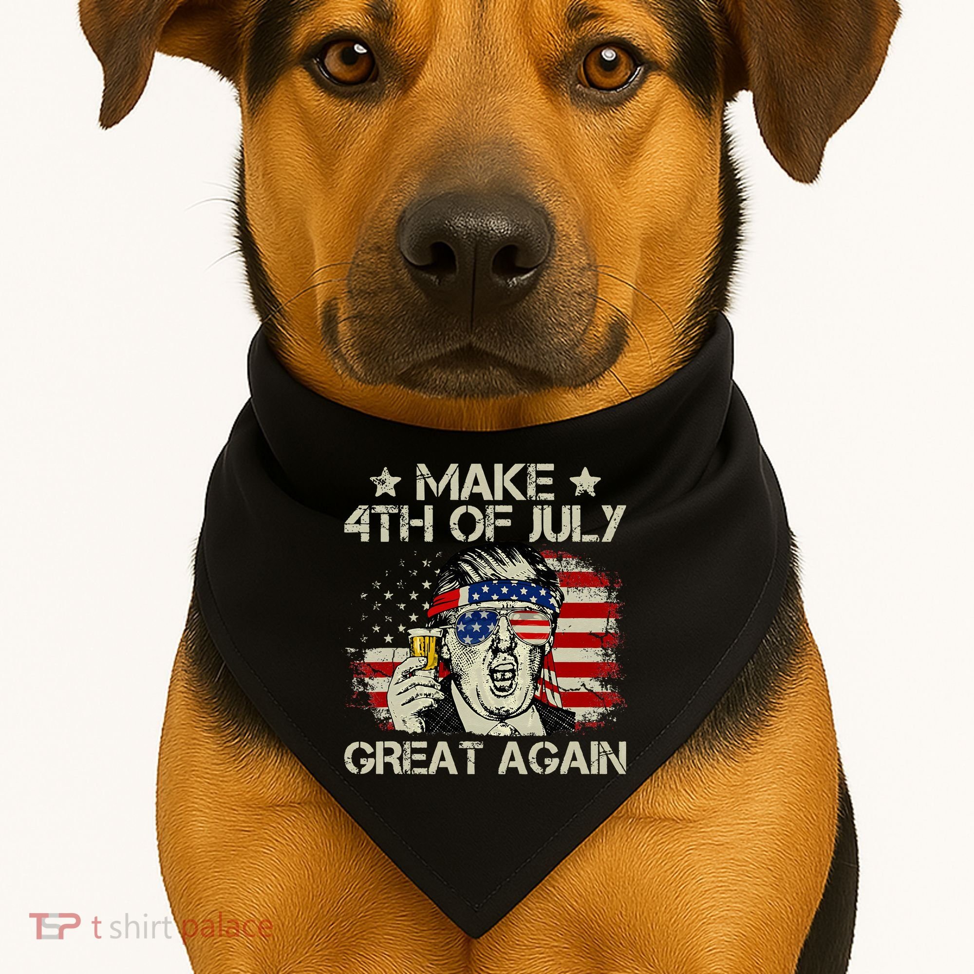 Trump Make 4th of July Great Again Merica Beer Drinking USA-Made Doggie Bandana