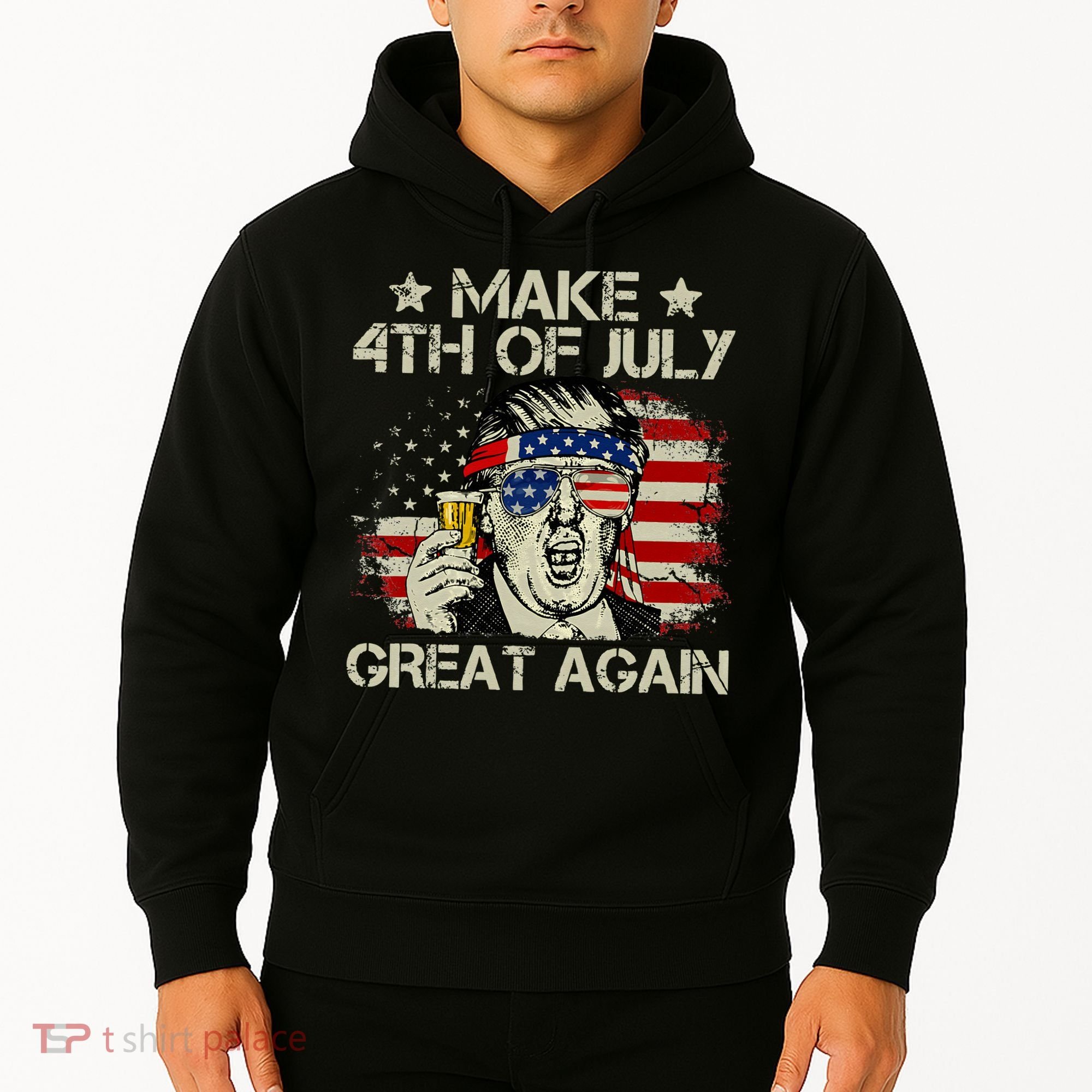 Trump Make 4th of July Great Again Merica Beer Drinking Hoodie